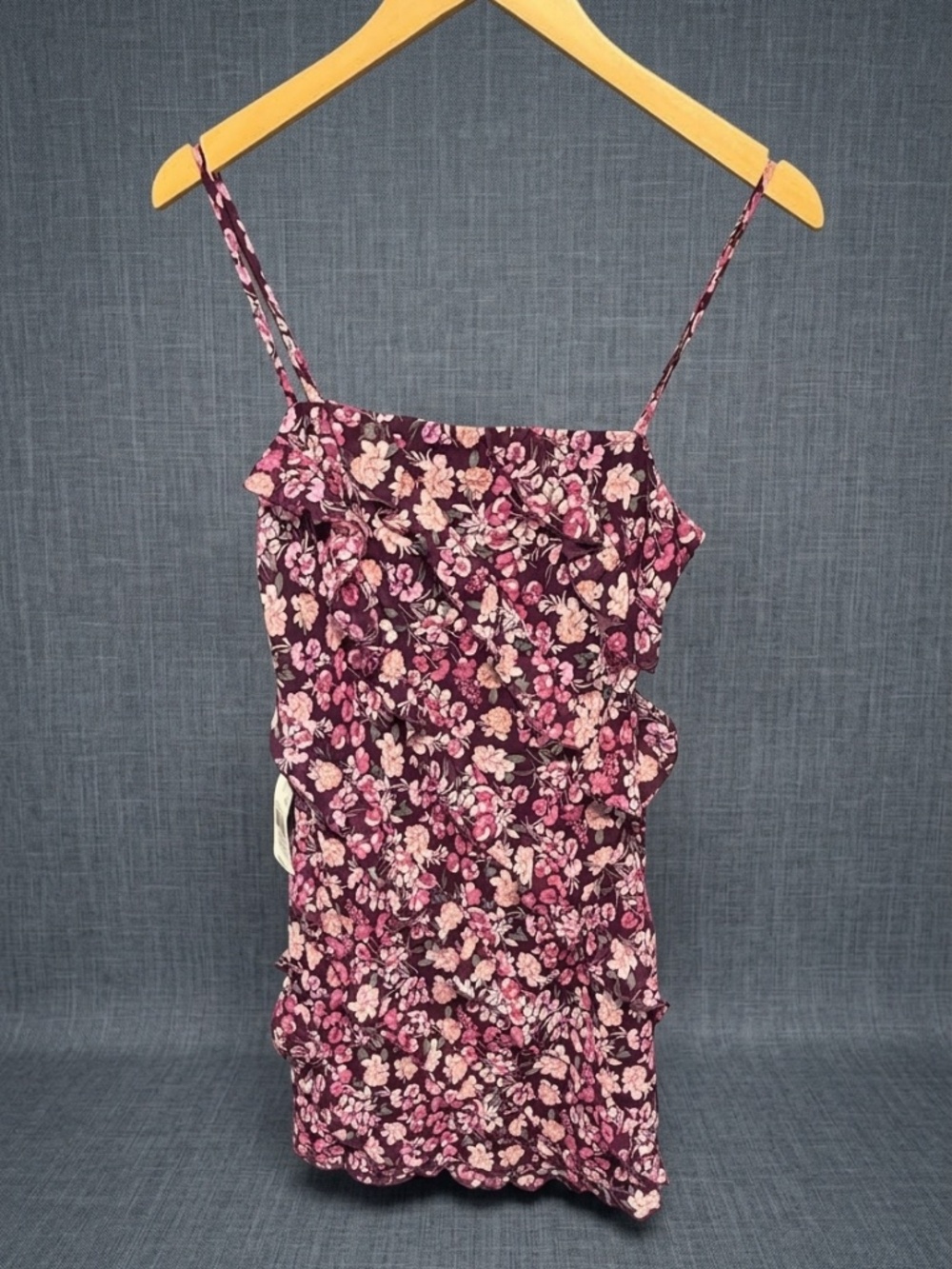 B. Darlin Floral Tiered Ruffle Mini Dress Eggplant Purple Camisole Juniors 7/8
